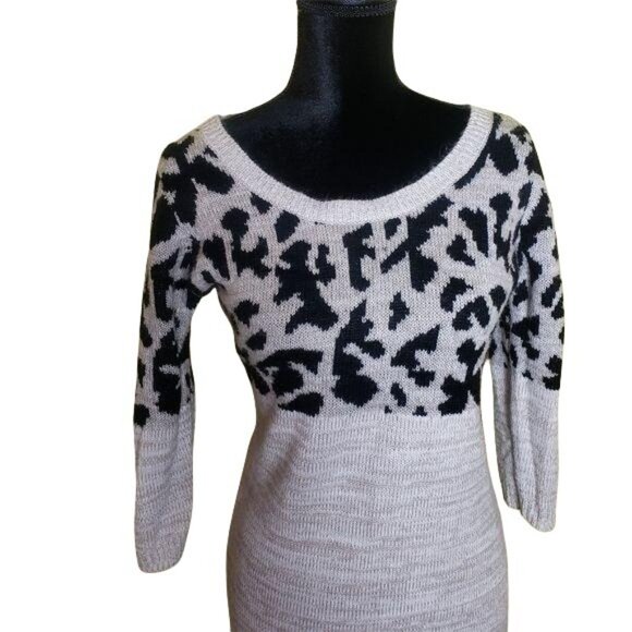 Knit Animal Print Sweater Mini Dress sz s - Picture 2 of 7